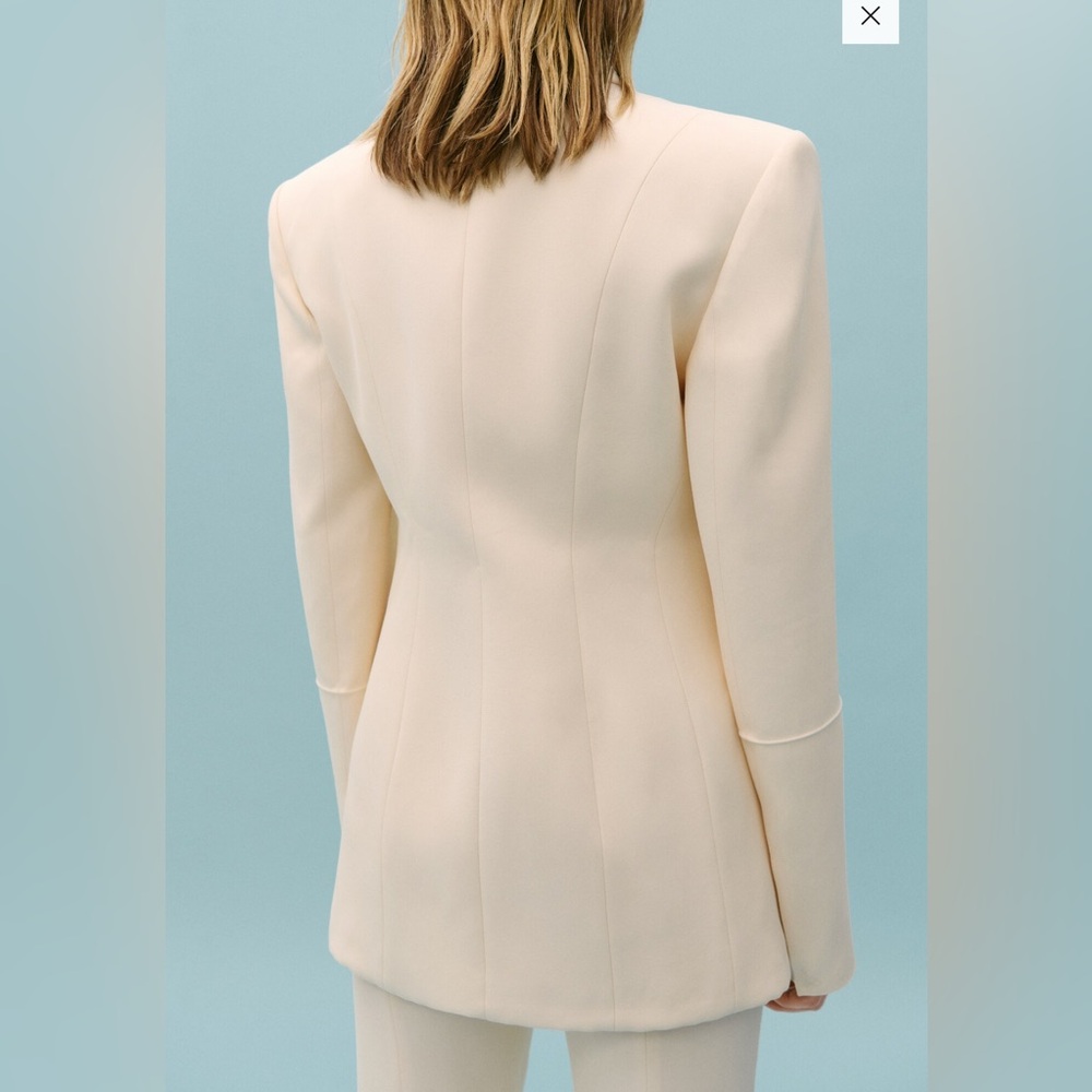Women's Cream Single-Button Blazer Jacket - Picture 3 of 6